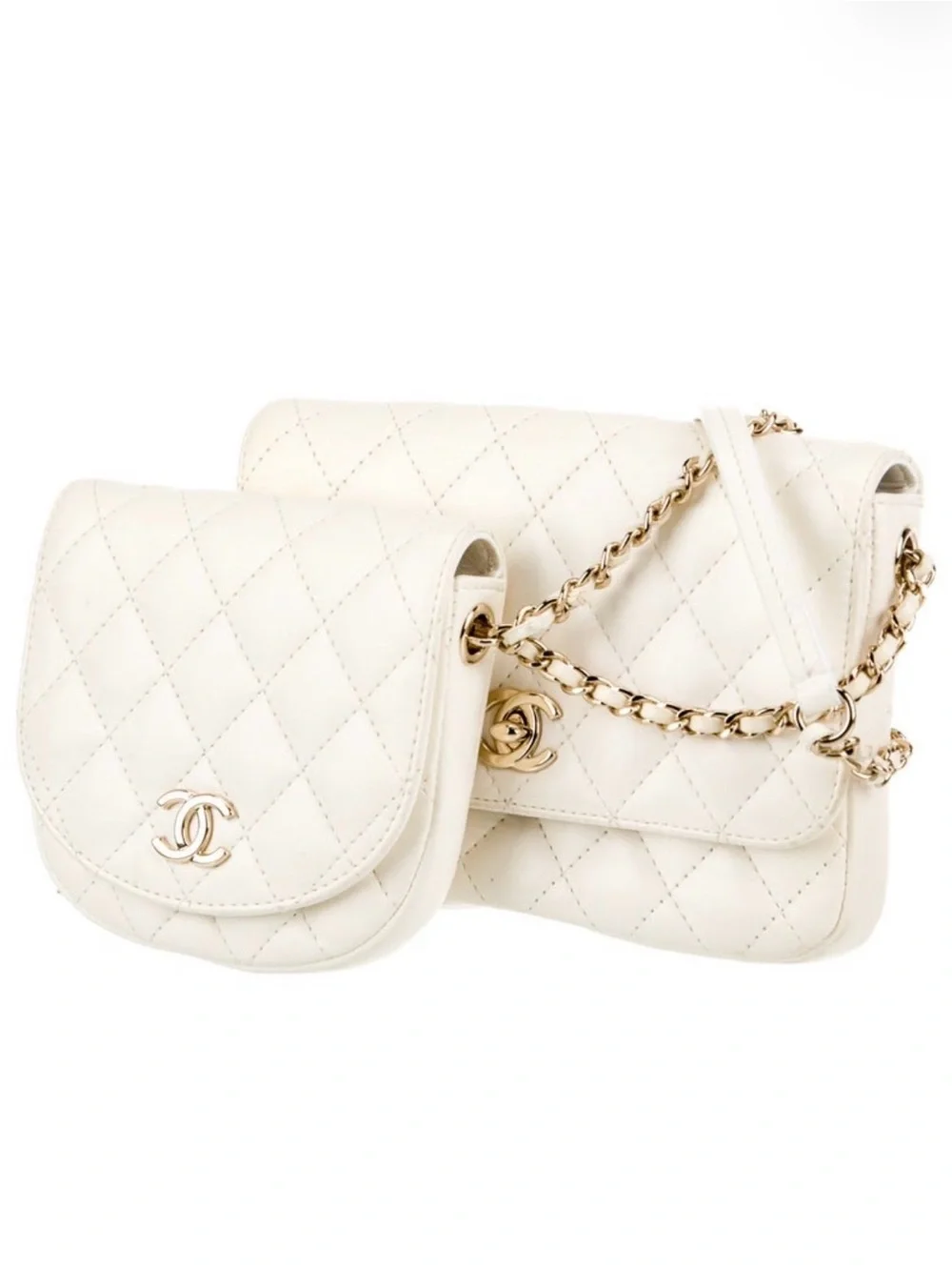 CHANEL Cream Quilted Leather Crossbody Bag with Gold Chain